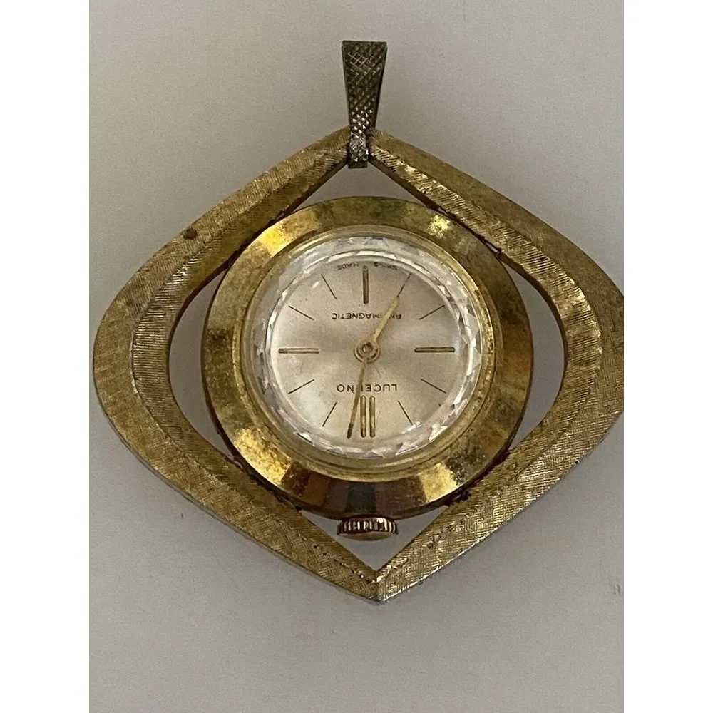 Vintage Mechanical Gold‎ Tone Lucerne Ladies Pendant Watch Faceted Swiss Made